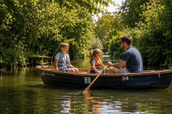 famille-barque-rame famille en balade dans le marais audomarois en barque à rame