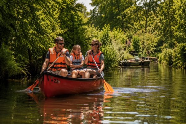 famille-canoe famille en balade dans le marais audomarois en canoë